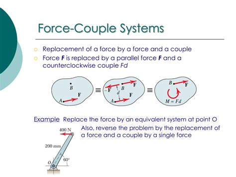 Forces and Moments: Simplification of force and couple systems.